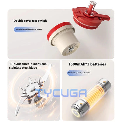 Juceos 2025 Smart Dual-Lid Portable Juicer – Long-Lasting Wireless Blender